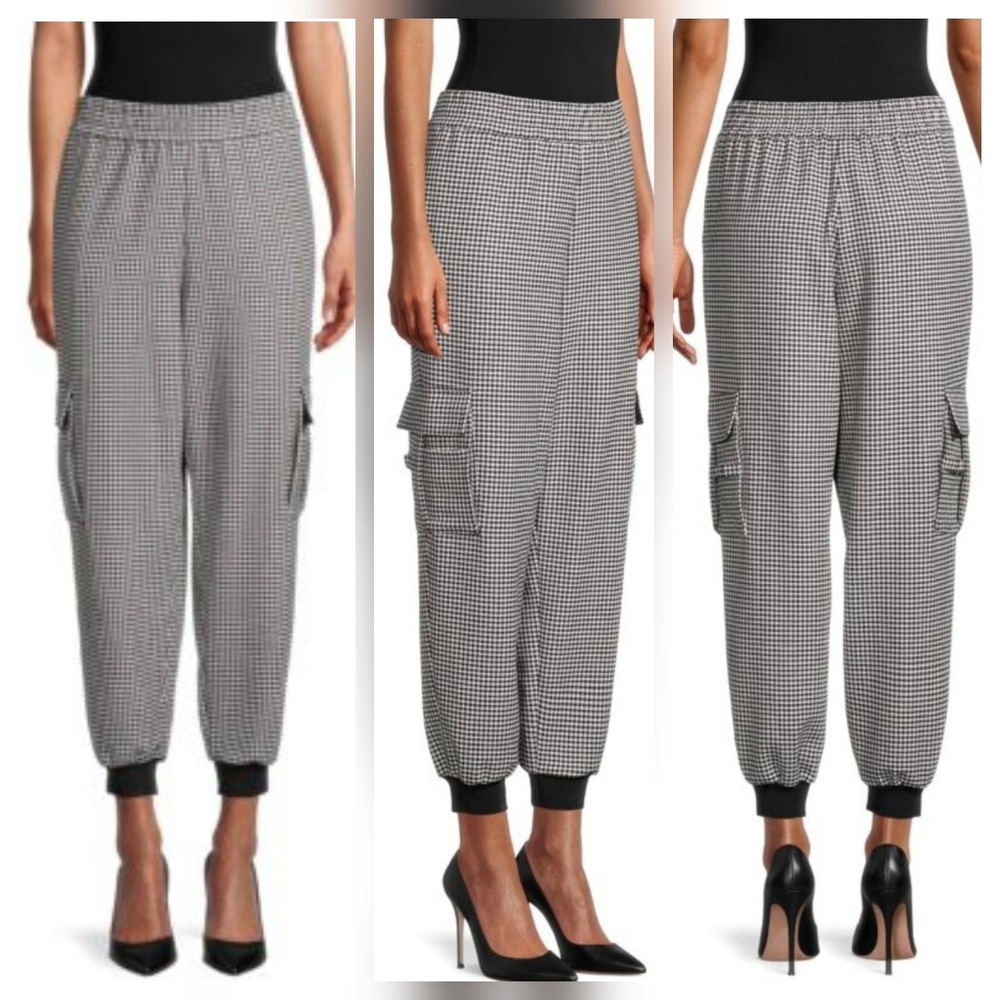 Alice + Olivia Dede Houndstooth Cargo Jogger Pants White Black Small‎